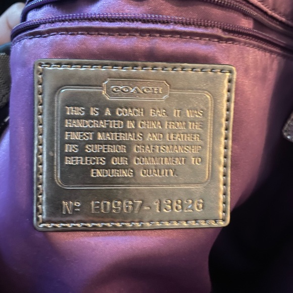 Vintage Poppy Coach Purse/Bag - Tan/Silver/Black w/ Purple Interior - Picture 5 of 6